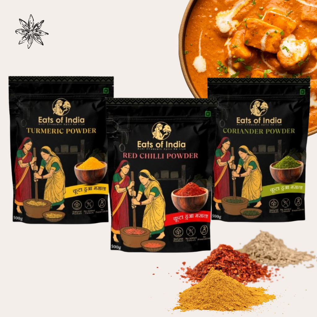 Haldi, Mirchi, Dhaniya (कुटा हुआ) (Combo Of 3) 500gm Each