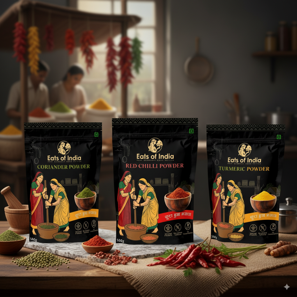 Haldi, Mirchi, Dhaniya (कुटा हुआ) (Combo Of 3) 500gm Each